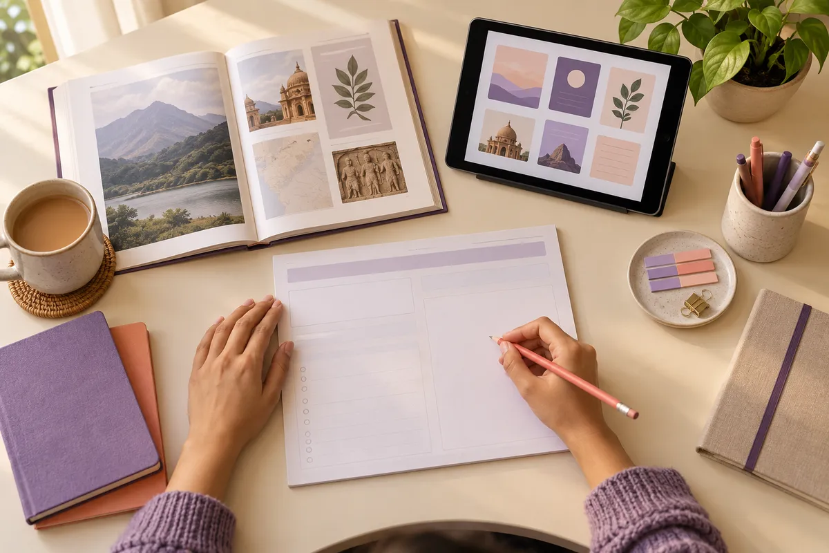Illustrative collection of reference materials, worksheets and digital learning cards