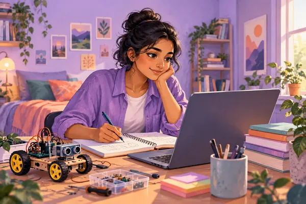Illustration of a college learner building a project portfolio